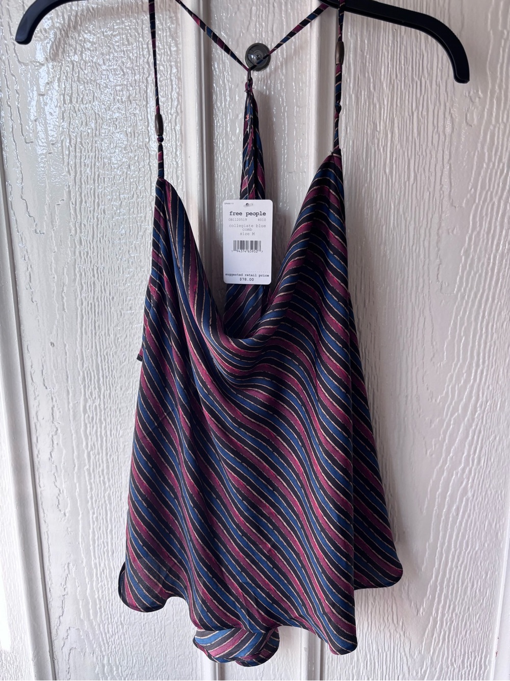 Free People Navy, Pink & Blue Striped Cowl Neck Camisole